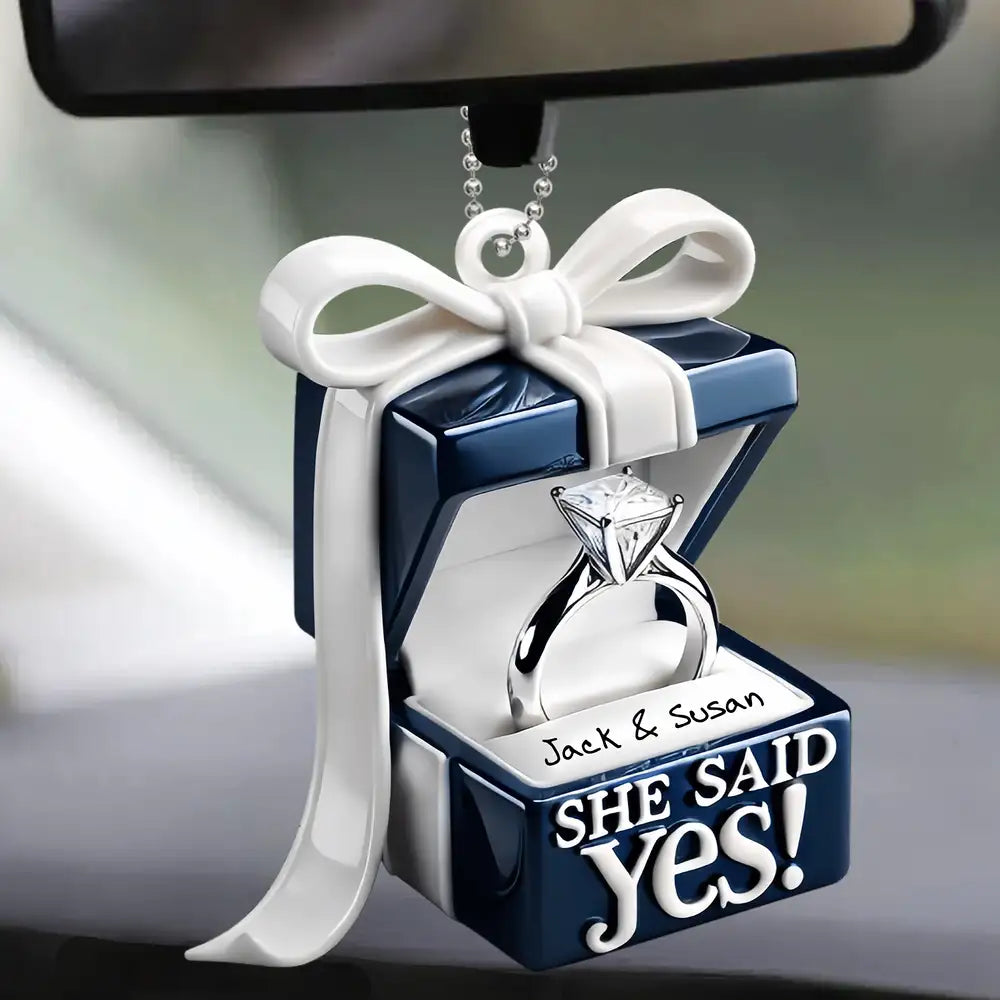 She Said Yes! Personalized Acrylic Ornament – Engagement Gift for Couples with Custom Names