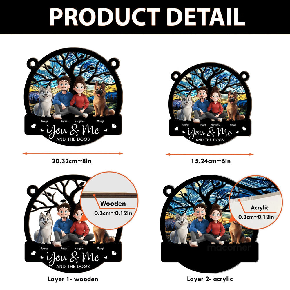 You & Me and the Dogs - Customizable Wood and Acrylic Layered Ornament, Ideal Gift for Couples and Pet Lovers