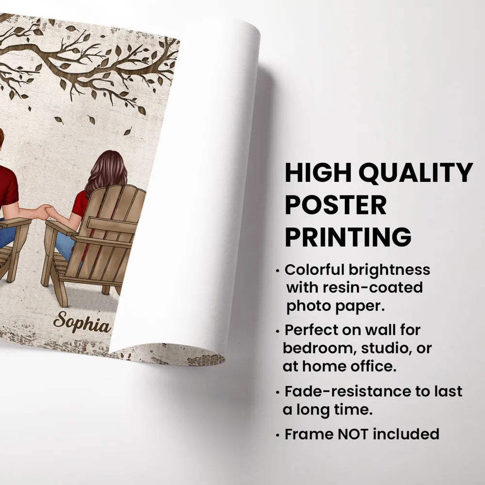 Back View Couple Sitting Under Tree – Personalized Poster, Keychain, Plaque, Pillow & More, Anniversary Gift for Him or Her