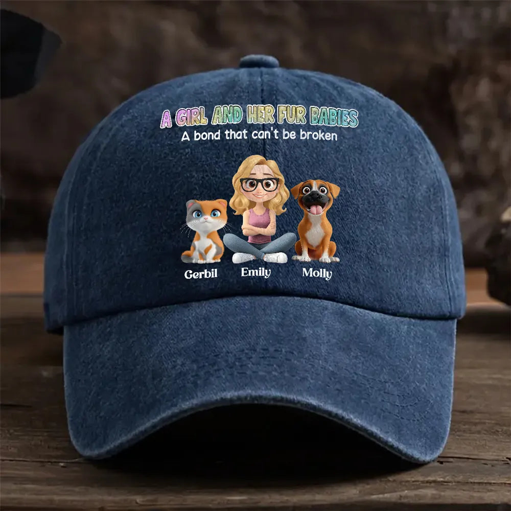 Denim Baseball Cap, Vintage Washed, Custom Pet Graphic, Casual Sun Shield, Unique Gift for Dog & Cat Moms
