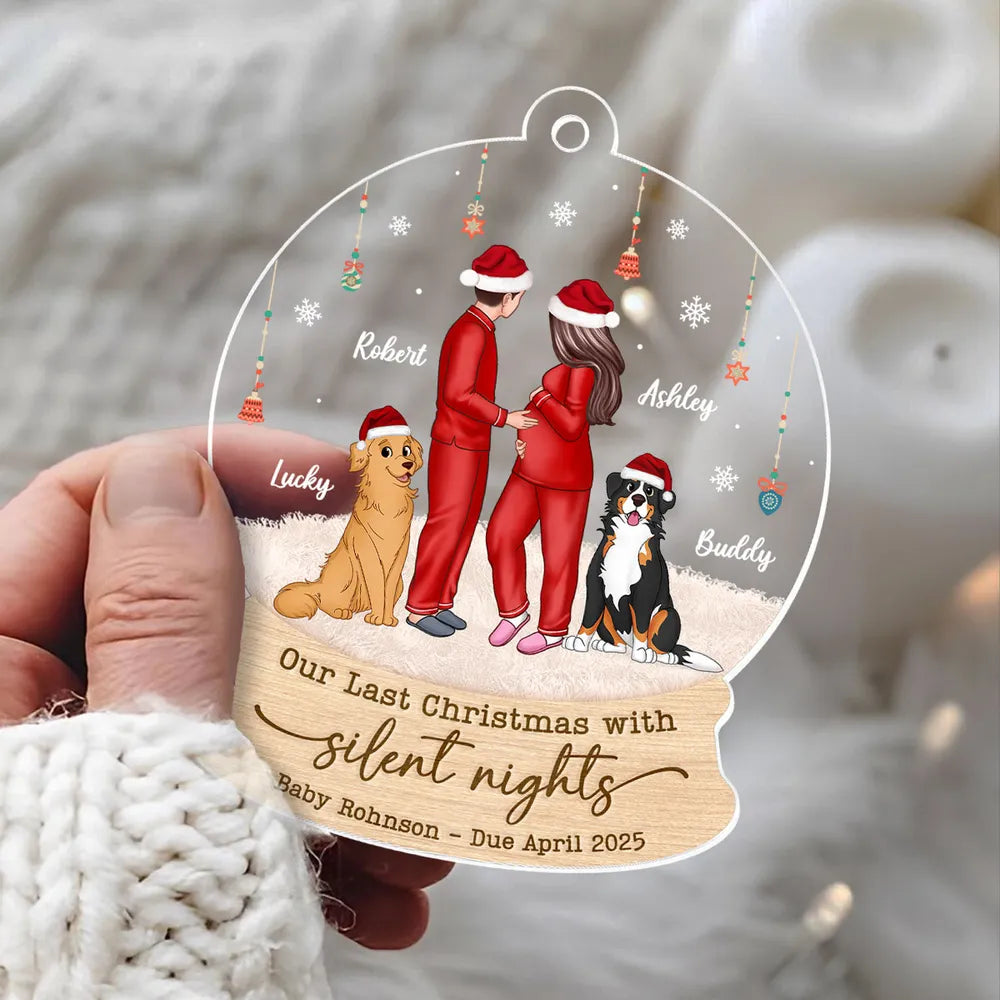 Personalized Acrylic Ornament for Expecting Parents, Last Christmas with Silent Nights, Romantic Winter Scene, Unique Christmas Gift
