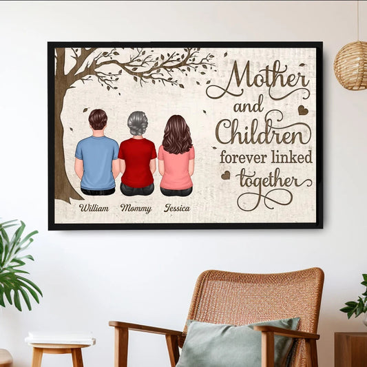 Mother and Daughters Forever Linked Together – Heartfelt Gift for Mom with Personalized Names, Poster, Keychain, Plaque, Pillow, Blanket, Cup, and More for Mother’s Day