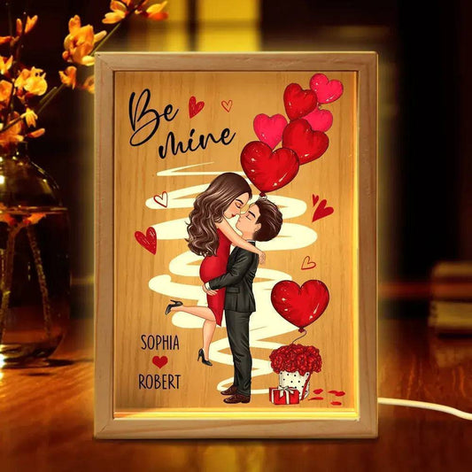 Be Mine Doll Couple Kissing - Valentine's Day Custom Frame Light Box - Personalized Romantic Scene