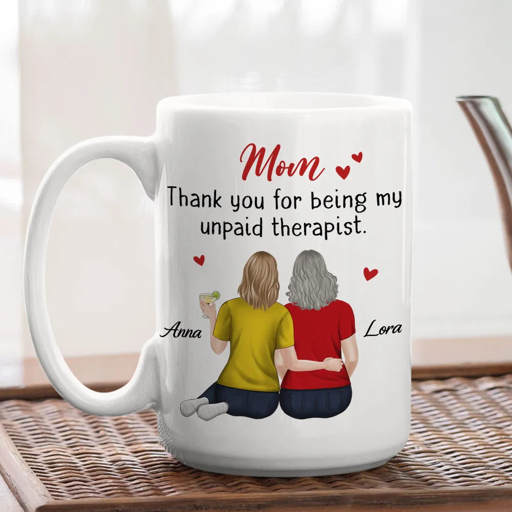 Ceramic Mug for Mom Funny Gratitude Quote With Two Women Hugging Back View Personalized Unique Mother's Day Gift
