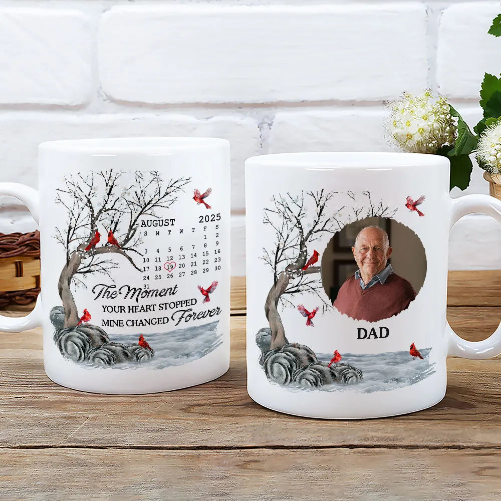 Custom Memorial White Ceramic Mug with Photo & Cardinals – Personalized Remembrance Keepsake, Comforting Unique Gift