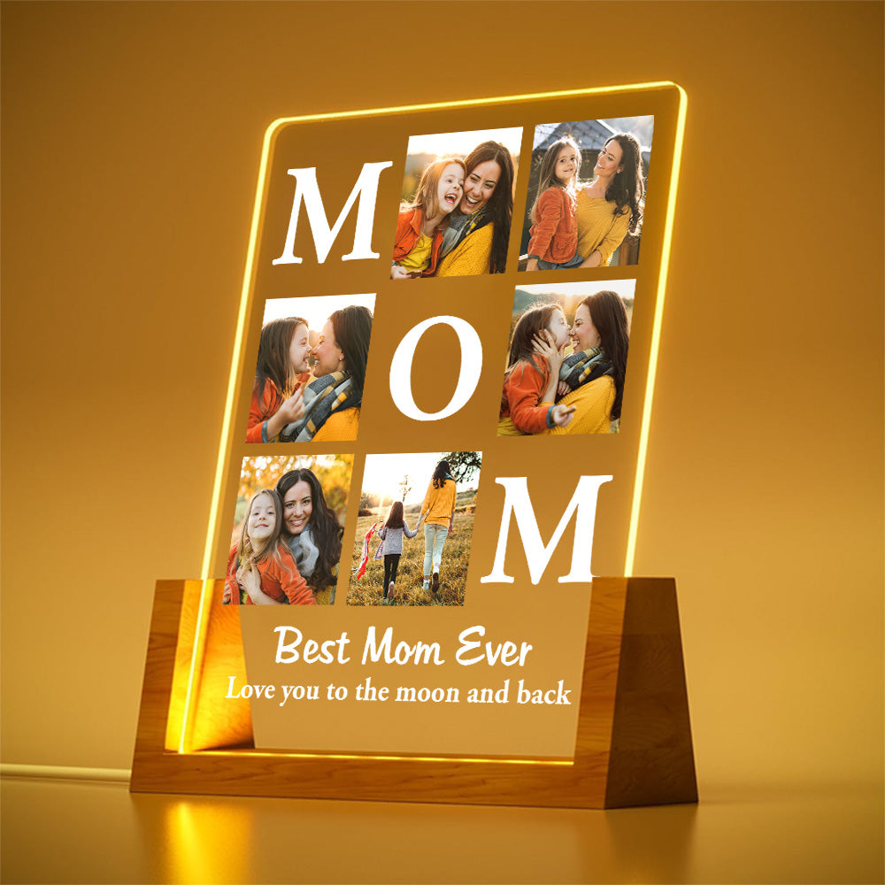 Personalized Best Mom Ever LED Light Frame Photo Collage, Cozy Soft Glow Bedside Decor, Unique Gift for Mom