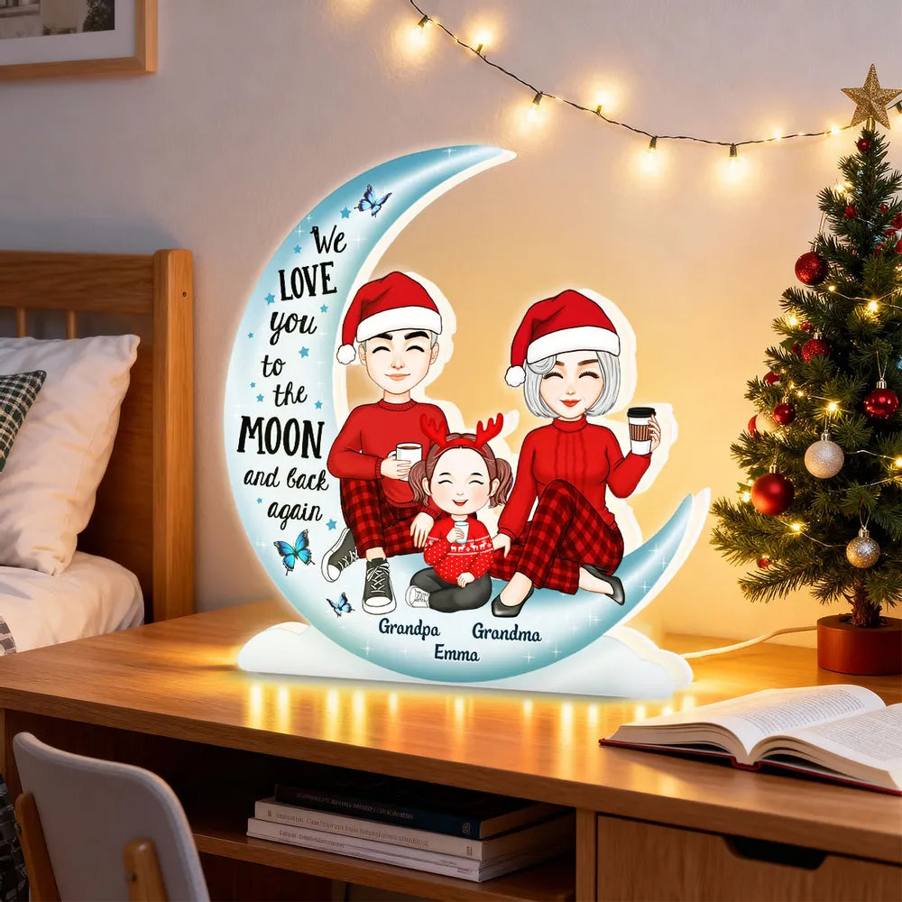 Acrylic Light Box 'We Love You to the Moon and Back' Night Light, Sweet Grandparent Gift, Cozy Bookshelf Decor
