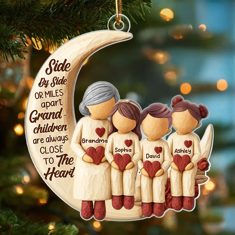 Acrylic Ornament with Grandma and Grandchild Moon Quote Heartwarming Personalized Keepsake for Long-Distance Family Unique Gift