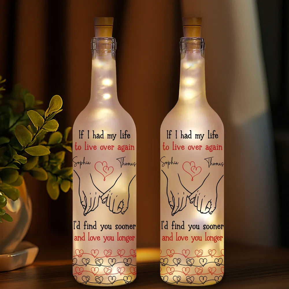 Personalized Bottle Lamp with Holding Hands Love Quote, Warm Glow Bedroom Decor, Unique Romantic Gift for Couple