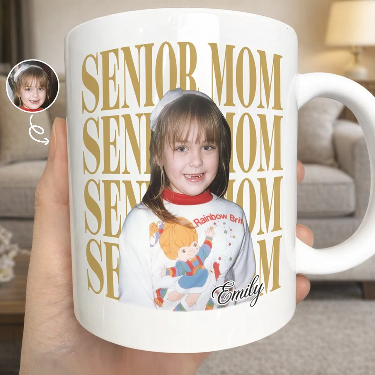 Personalized Ceramic Mug With Custom Photo And SENIOR MOM Text - Unique Mother's Day Gift For Morning Coffee Smiles