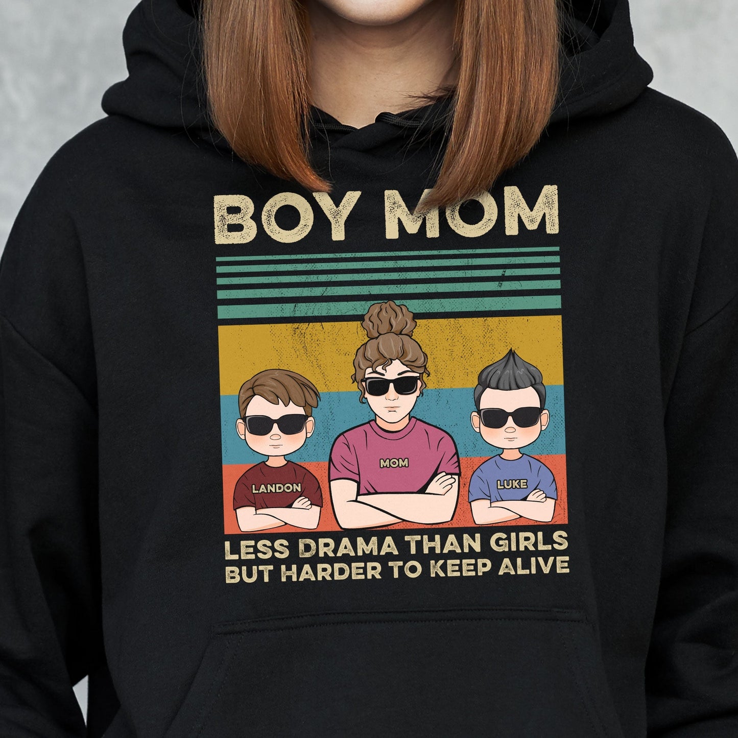 Boy Mom Retro Graphic Shirt - Personalized Family Matching Outfit for Cool Moms and Sons - Custom Name Gift