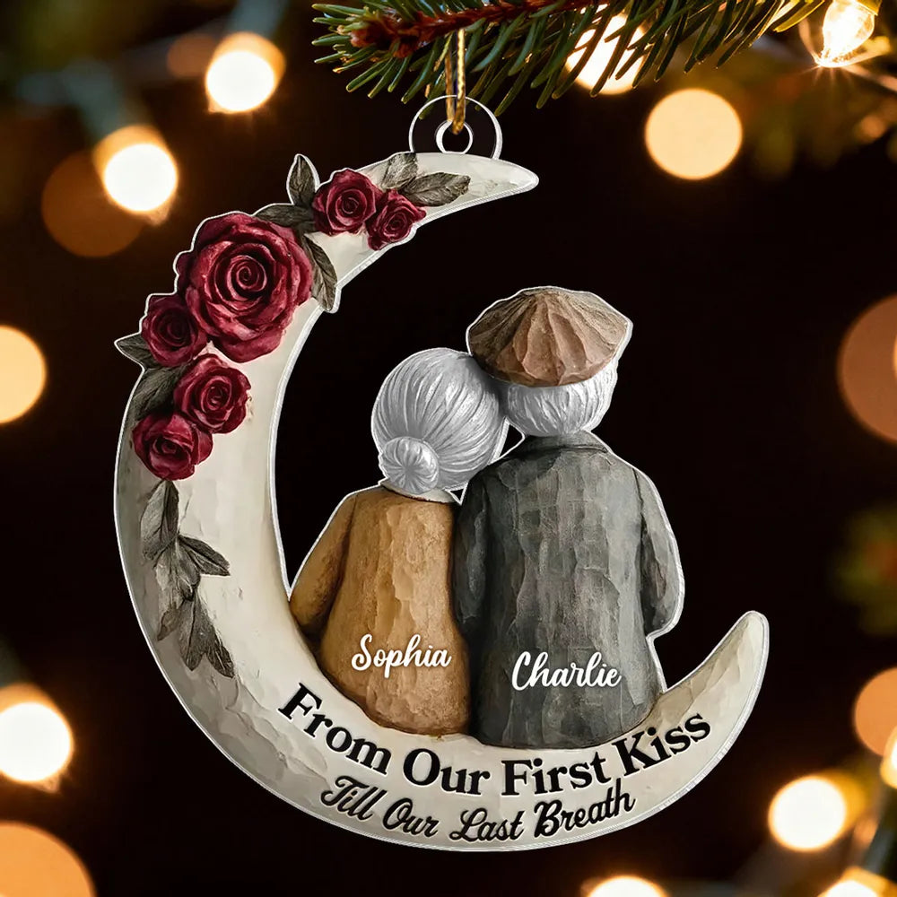 Acrylic Ornament with 'From Our First Kiss Till Our Last Breath' Sweet Couple Moon Christmas Ornament Unique Gift