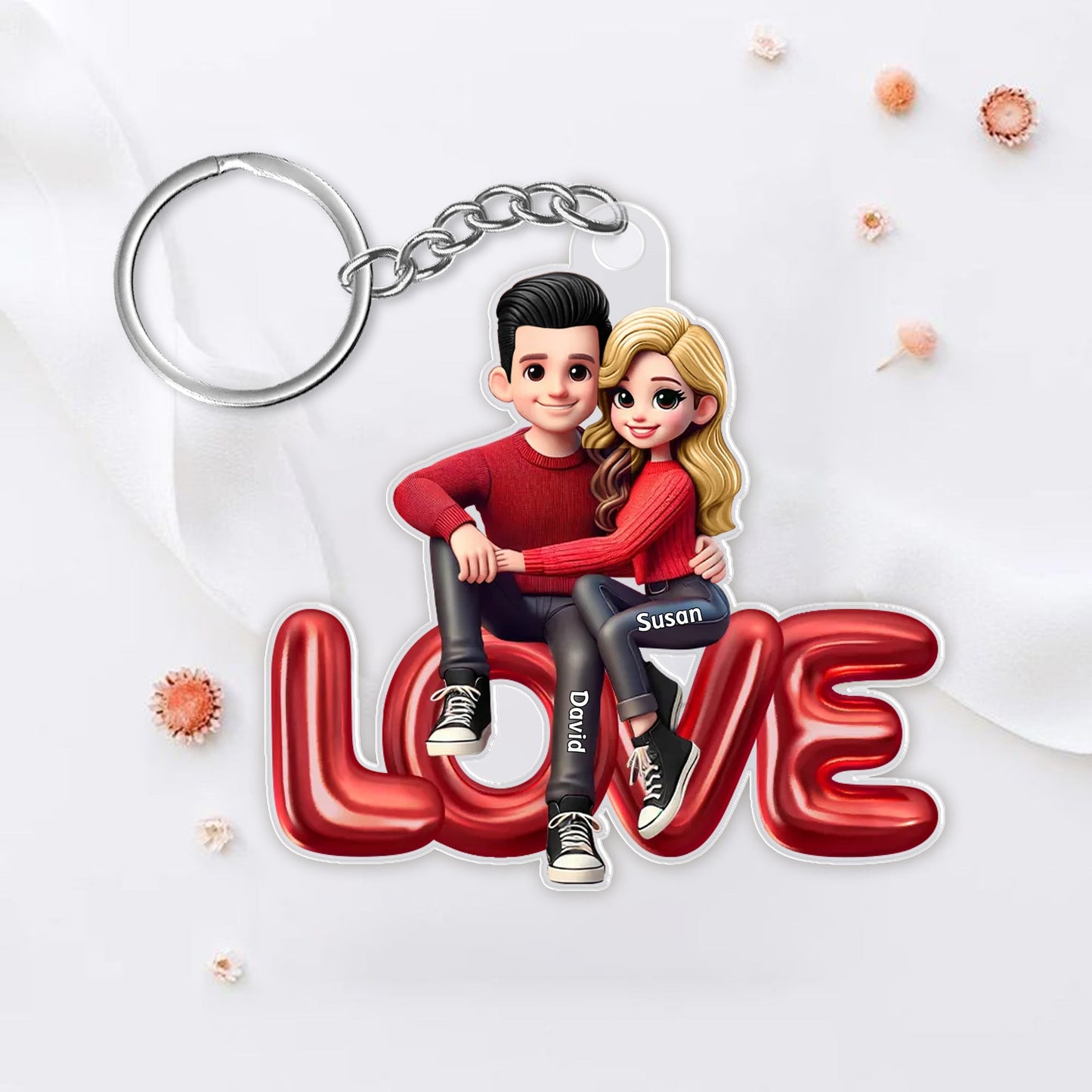 Personalized Couple Acrylic Keychain - Romantic LOVE Design for Special Gifts