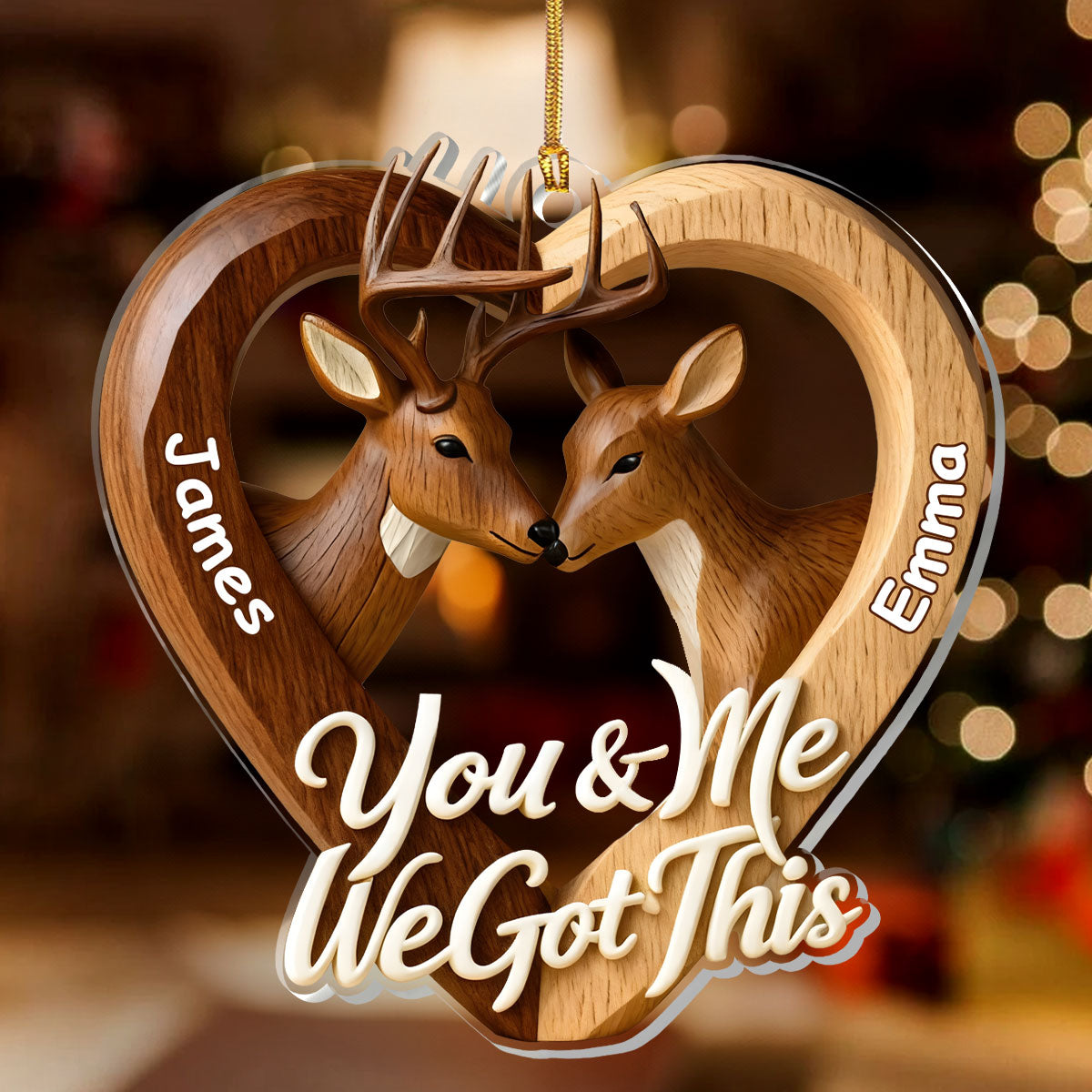 Personalized Acrylic Ornament with Deer Couple – You & Me We Got This – Romantic Christmas Tree Decor & Unique Gift