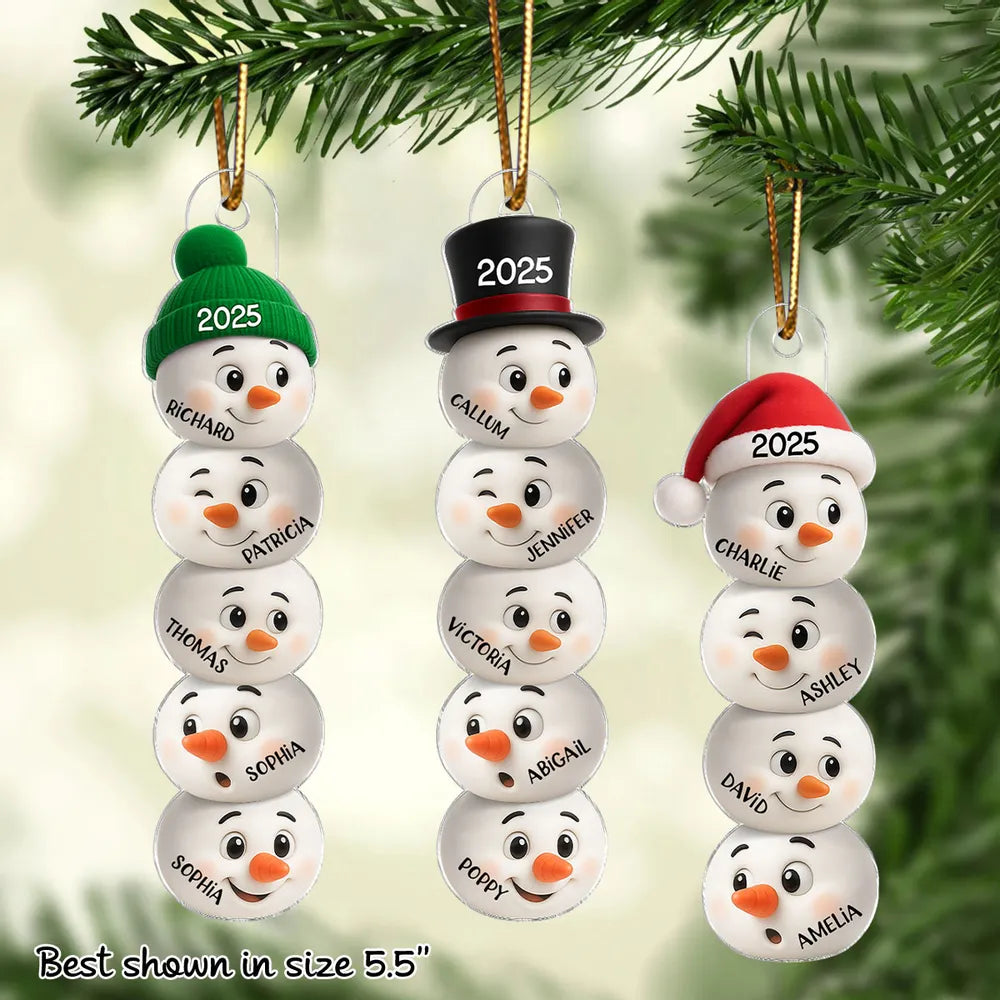 Cute Snowman Family Acrylic Ornament Personalized for Christmas – Funny Faces Holiday Decoration & Heartwarming Gift for Loved Ones