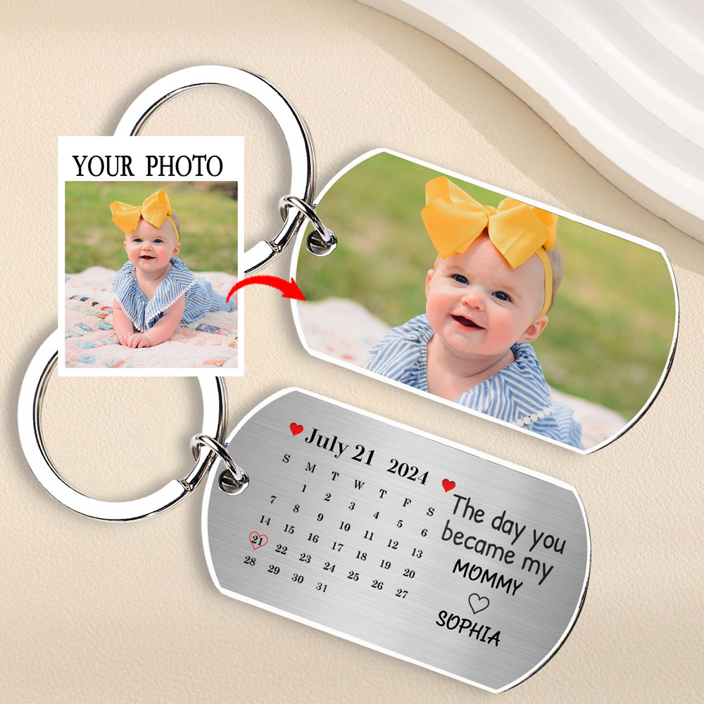 Mommy's Milestone - Custom 'The Day You Became My Mommy' Photo Calendar Keychain - A Personalized Keepsake