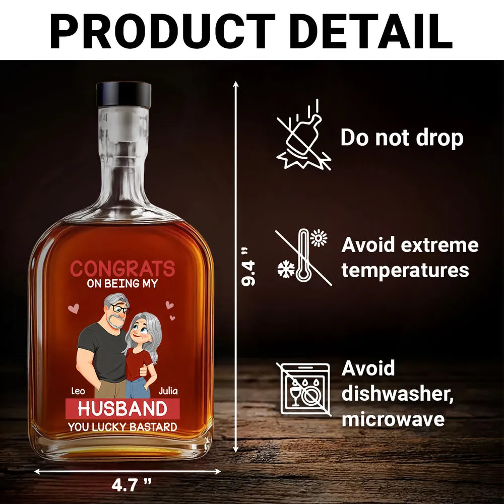 Personalized Glass Spirits Decanter with Funny Couple Illustration for Husband, Unique Home Bar Gift With a Luxury Touch