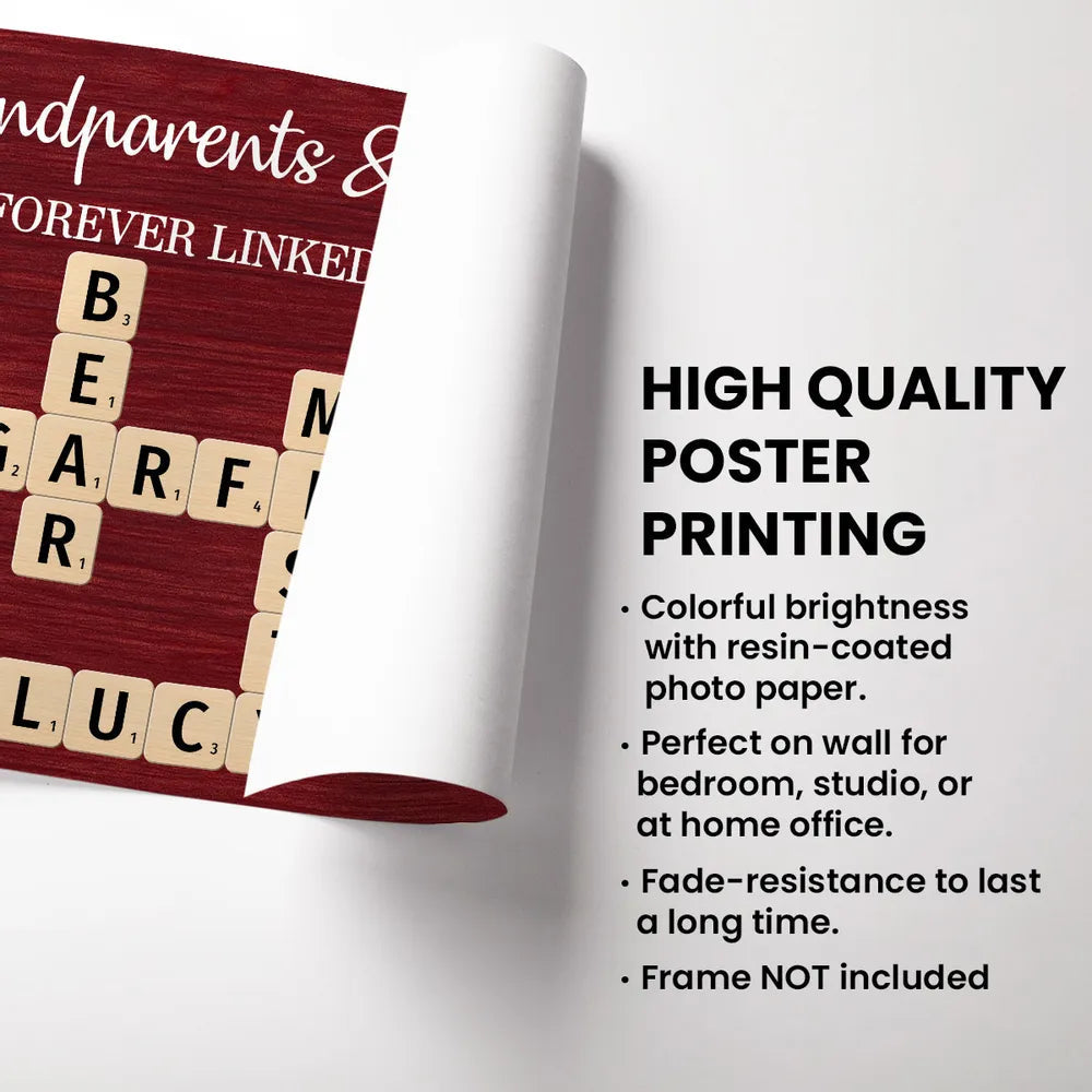 Personalized Grandparents & Grandkids Poster, Crossword Wall Art Keepsake, Cozy Red Decor, Unique Gift for Christmas or Birthdays