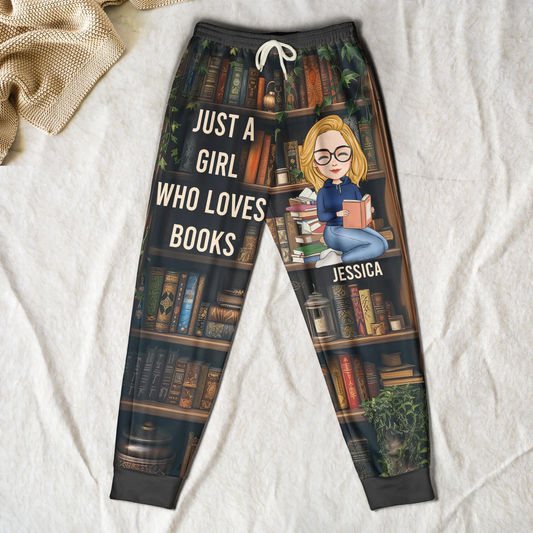 Book Lover Women's Sweatpants with cozy bookshelf art, optional personalization, perfect gift for readers at home or the library