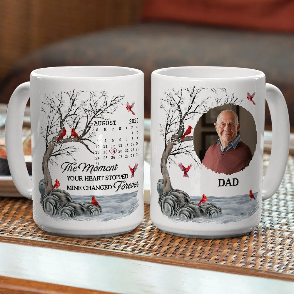 Custom Memorial White Ceramic Mug with Photo & Cardinals – Personalized Remembrance Keepsake, Comforting Unique Gift