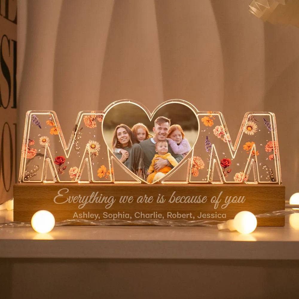 Heartlight Memories: Custom Family Glow, Custom Birth Month Flower Led Night Light
