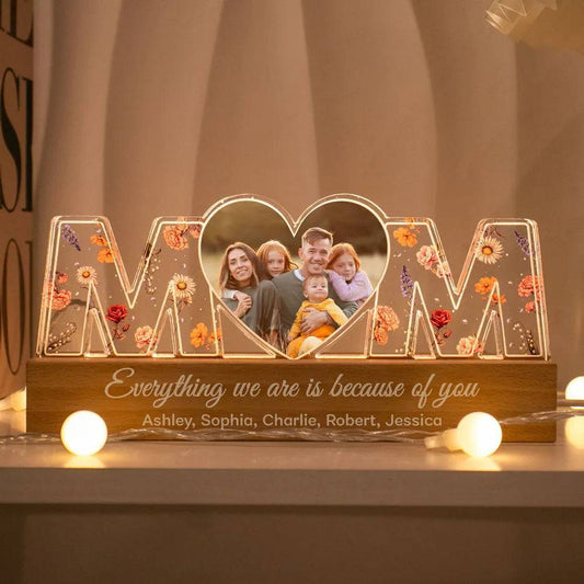 Heartlight Memories: Custom Family Glow, Custom Birth Month Flower Led Night Light