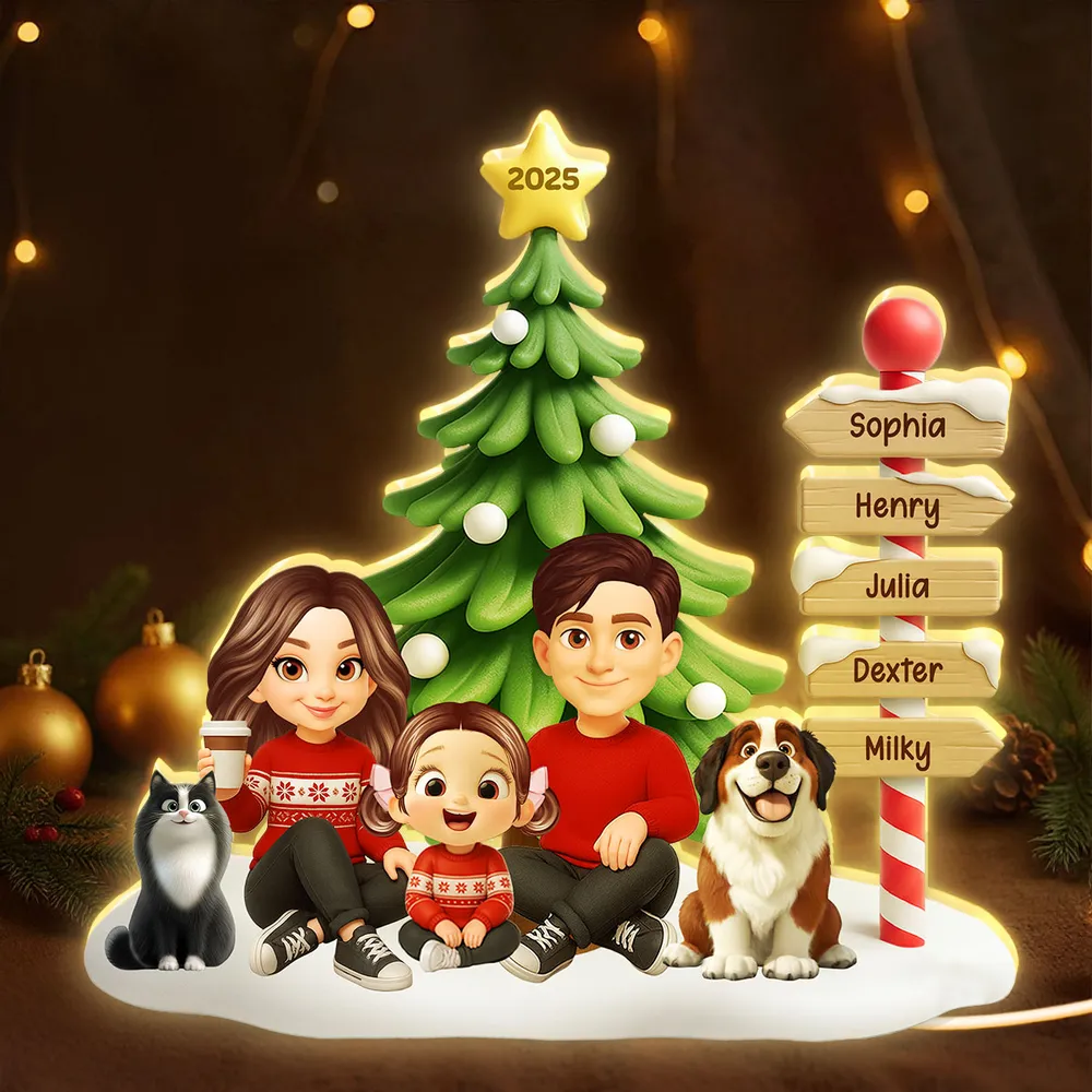 Acrylic Light Box, Custom Family & Pets under Christmas Tree, Soft Warm Glow Décor, a Unique Gift for Mom & Dad