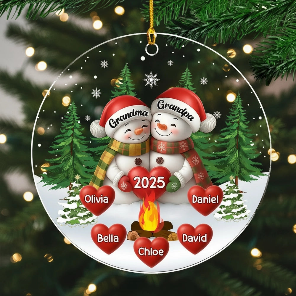 Acrylic Ornament for Grandparents – Cozy Snowman Design with Clear Print and Textured Finish, a Perfect Christmas Gift for Family Love