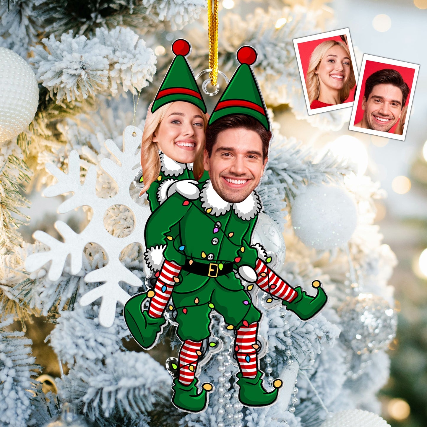 Unique Funny Couple Elf Hanging Decoration - Personalized Acrylic Ornament, Perfect for Holiday Gifting