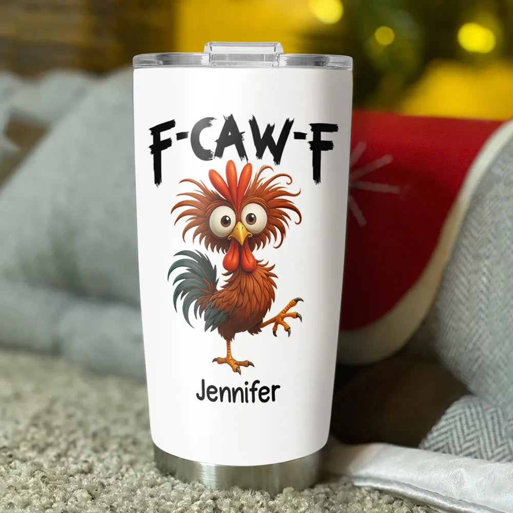 Personalized Insulated Travel Tumbler with Funny Work Vocabulary Chicken Design, Unique Creative Gift for Coworkers