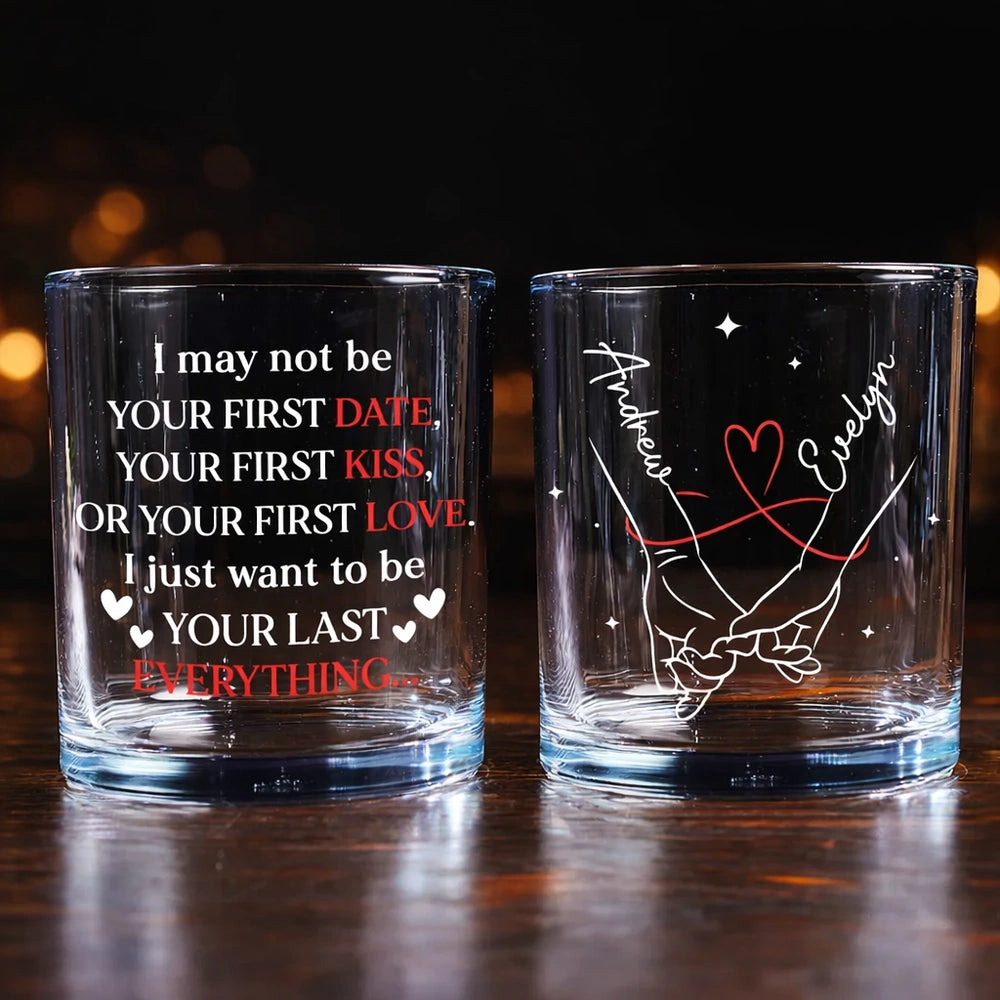 Personalized 'Your Last Everything' Whiskey Glass, Romantic Holding Hands Design, Unique Engraved Gift for Couples