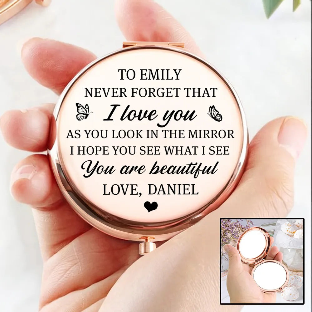 Personalized Metal Compact Mirror with Love Message, Sweet Everyday Reminder, Unique Gift for Her