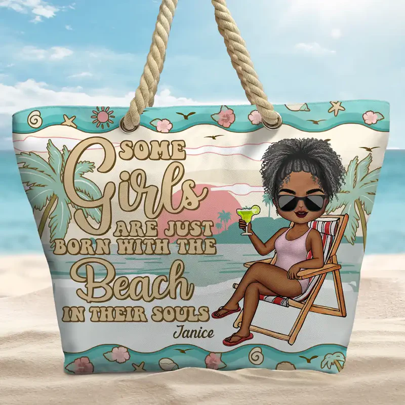Personalized Rope Handle Canvas Bag, Just A Girl Who Loves Beaches, Cute Beach Chair Design, Unique Gift for Beach Lovers