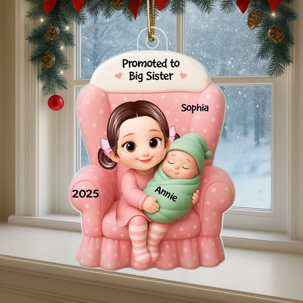 Personalized Acrylic Ornament Big Sister Promotion Gift Custom Baby Announcement Keepsake for Holiday Tree Decor