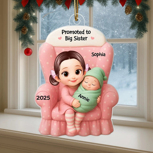 Personalized Acrylic Ornament Big Sister Promotion Gift Custom Baby Announcement Keepsake for Holiday Tree Decor