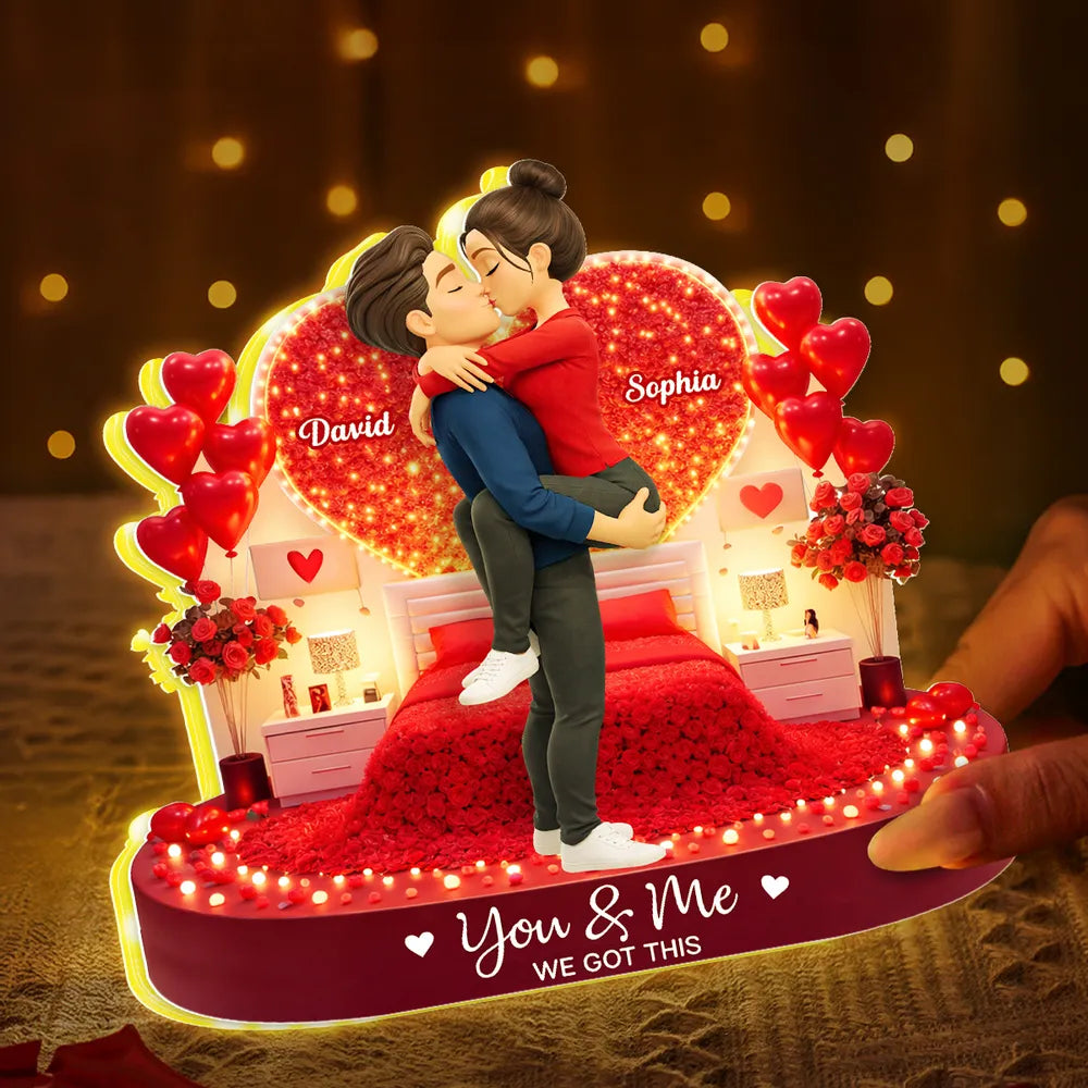 Personalized Acrylic Light Box Kissing Couple in Romantic Bedroom Scene - Unique Valentine's Day Gift for Couples