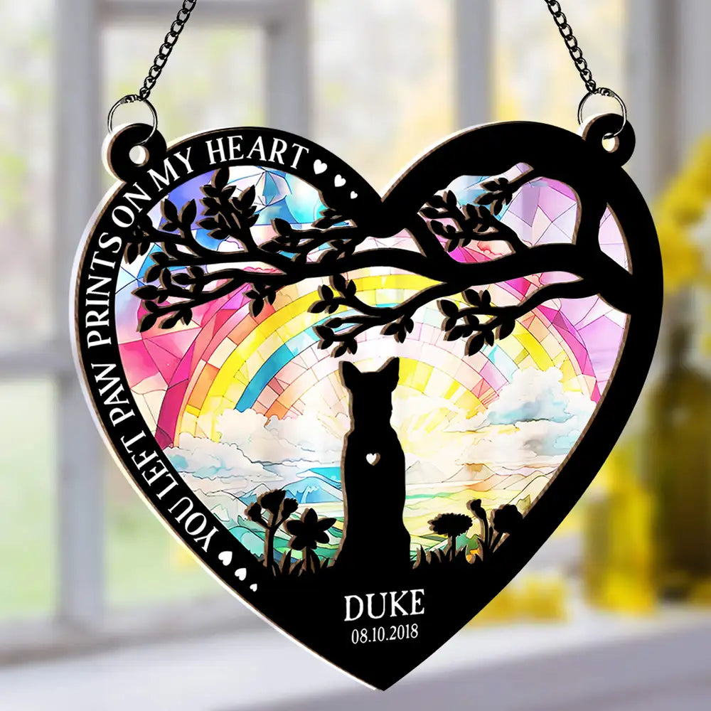 You Left Paw Prints on My Heart – Pet Memorial Ornament with Custom Name and Date