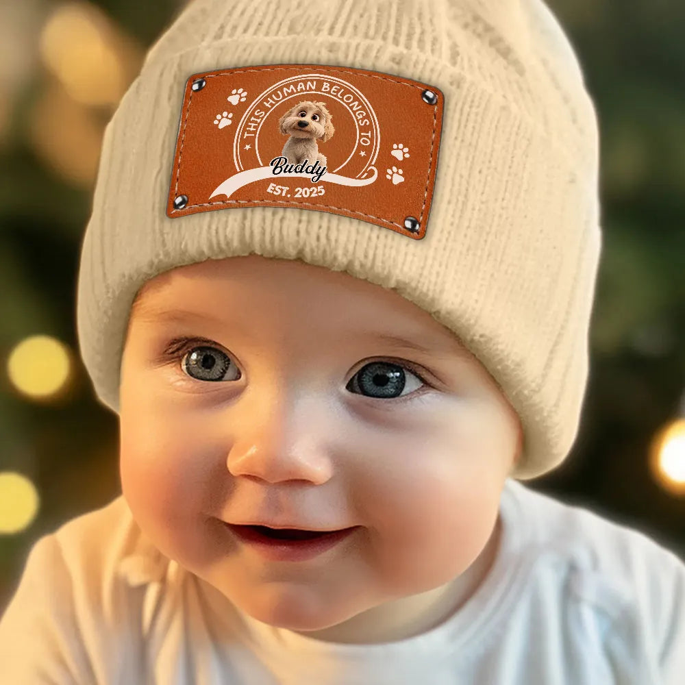 Leather Patch Beanie Hat with Dog Design, Cozy Warmth and Perfect Gift for Pet-Loving Families