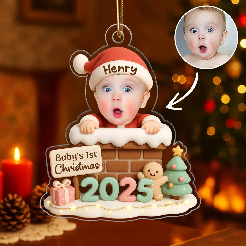 Personalized Baby's First Christmas Ornament with Photo Design