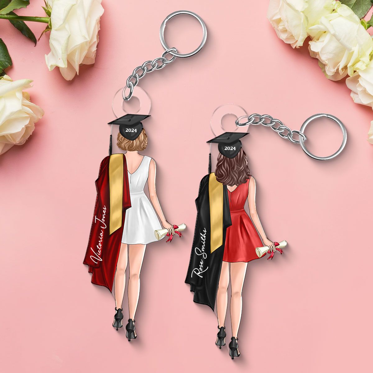 Custom Graduation Keychain with Name & Graduate Figure