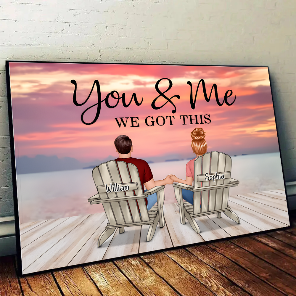 Seaside Memories - Personalized Vintage Beach Couple Poster or Canvas - A Timeless Anniversary Gift for Him & Her