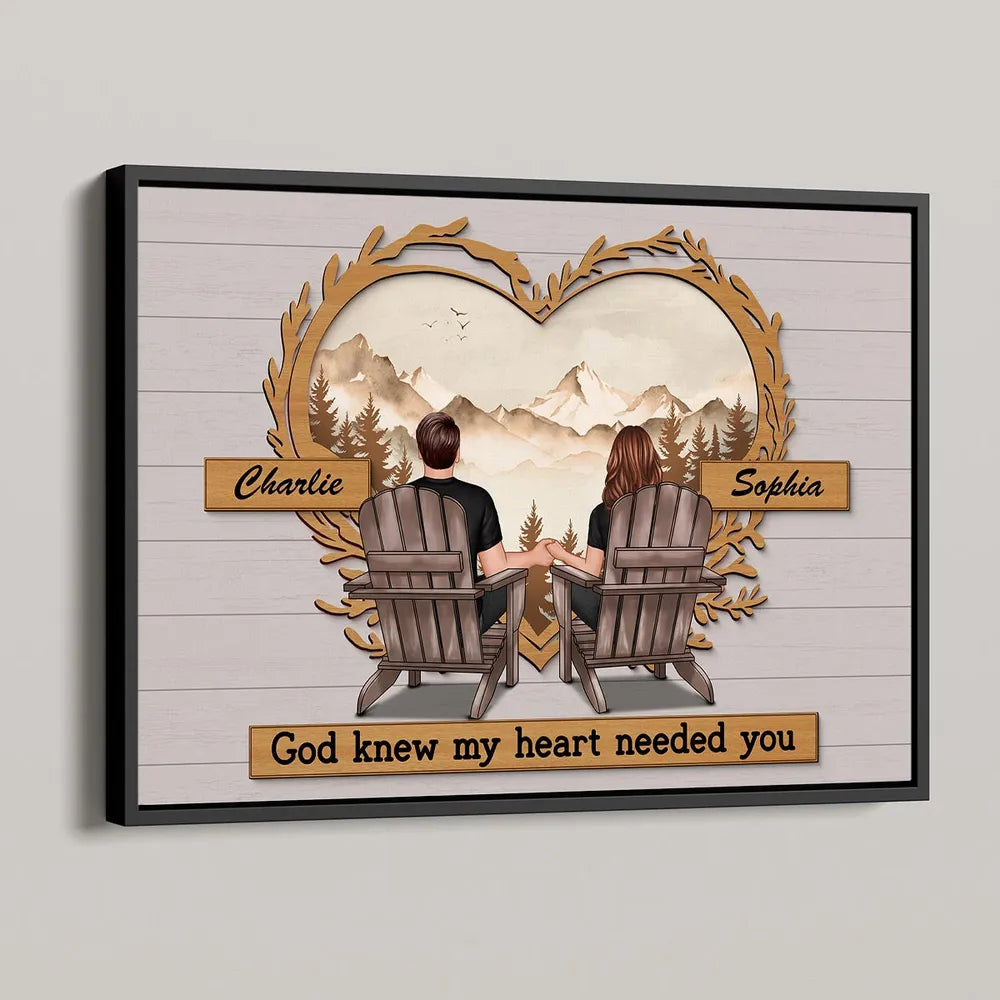 Couple Mountain View Poster – “God Knew My Heart Needed You” wall art, a perfect romantic gift for couples