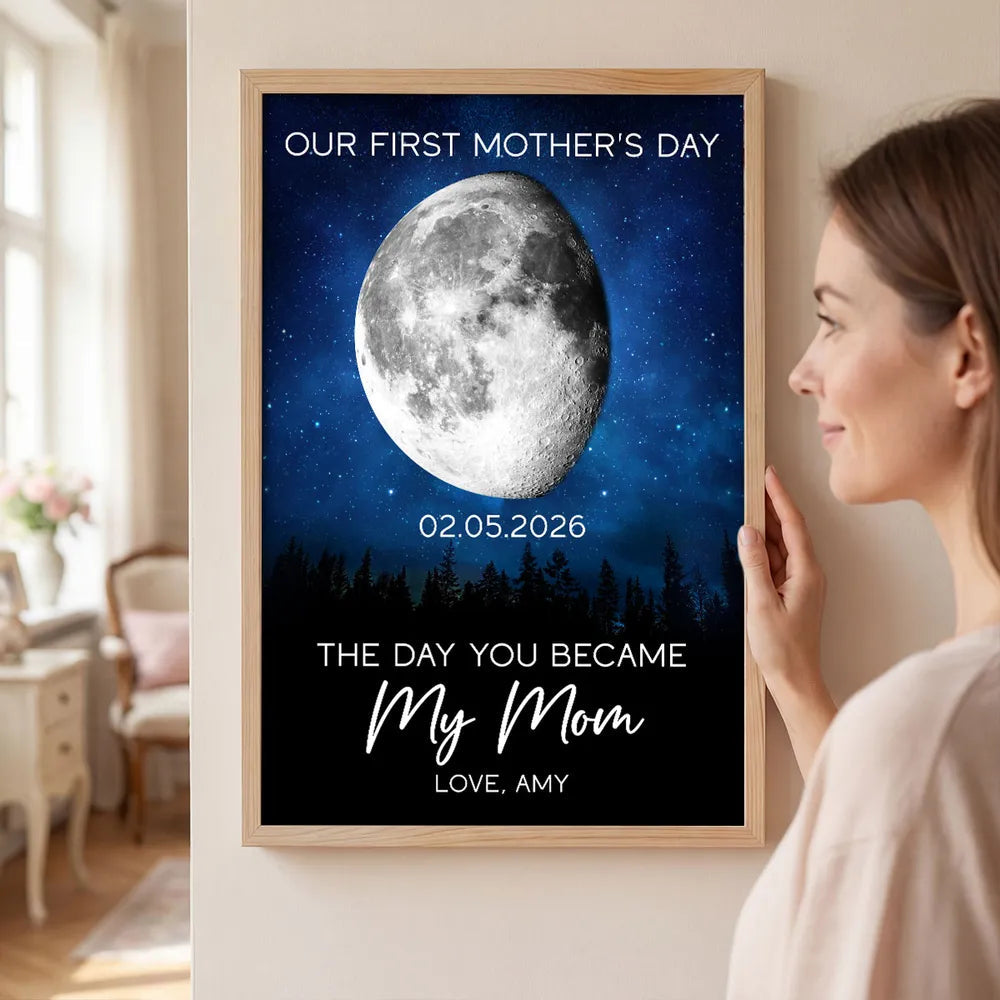 Personalized First Mother's Day Moon Phase Poster, Galaxy Night Sky Wall Art, Unique Gift for a New Mom
