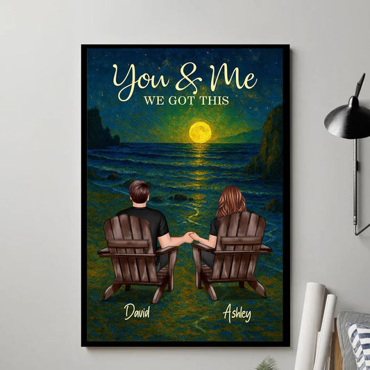 Personalized Poster for Couple with Sunset Beach Scene, Romantic You & Me Art, Unique Gift for Husband, Wife or Partner