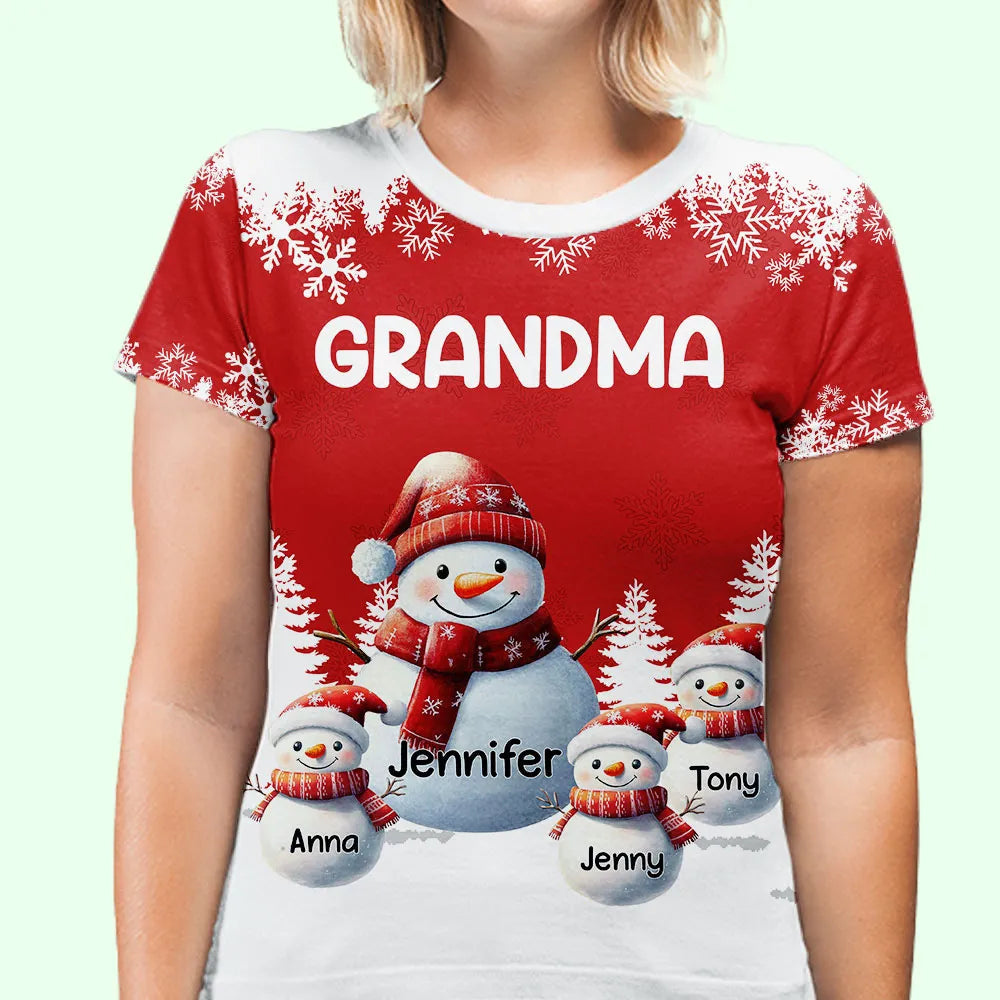 Classic Tee - Snowman Grandma Christmas Design, Soft Cotton, Snowy Forest Scene, a unique gift for Grandma