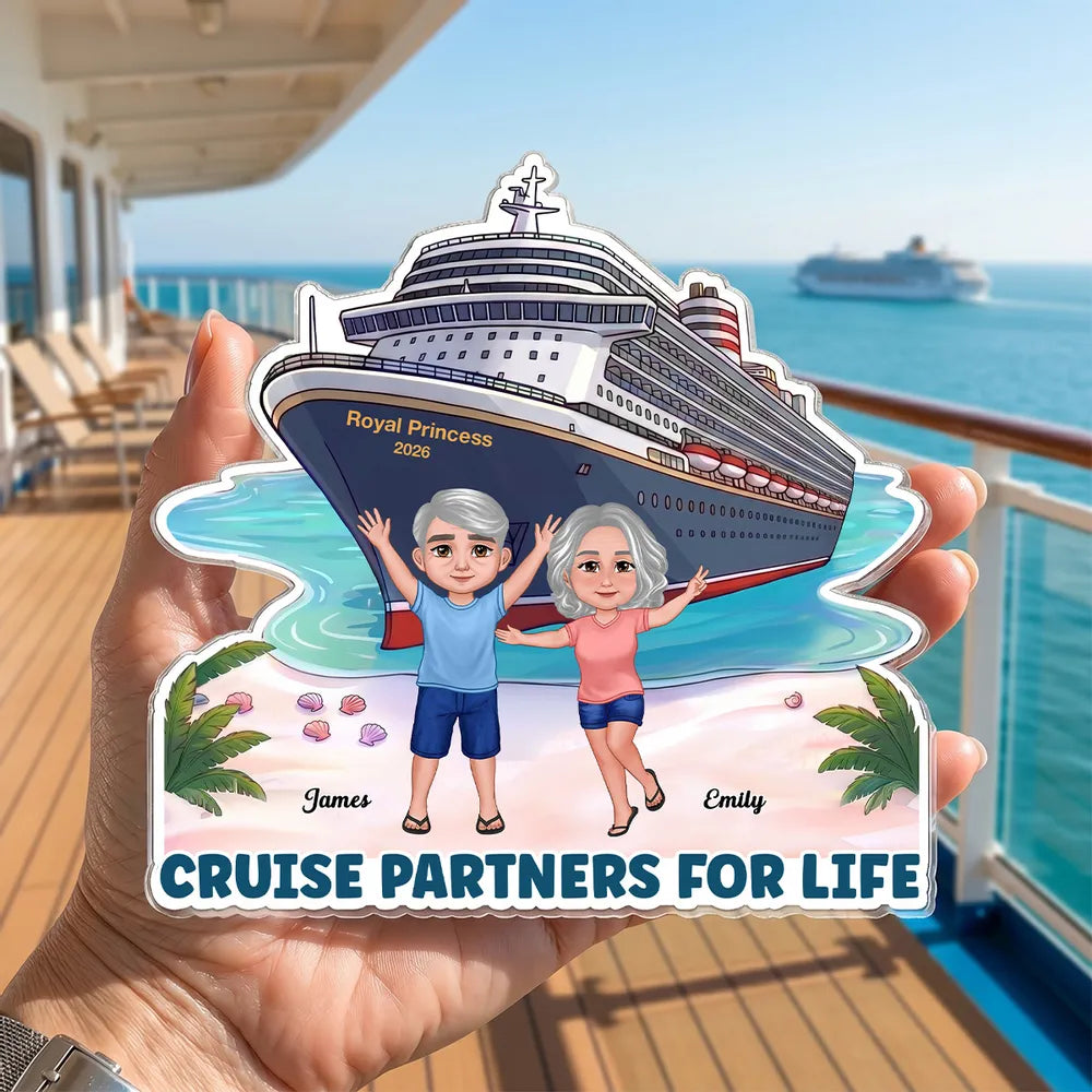 Cruise Partners for Life Acrylic Magnet Personalized Cabin Door Keepsake Waving Couple by the Ship Sweet Gift