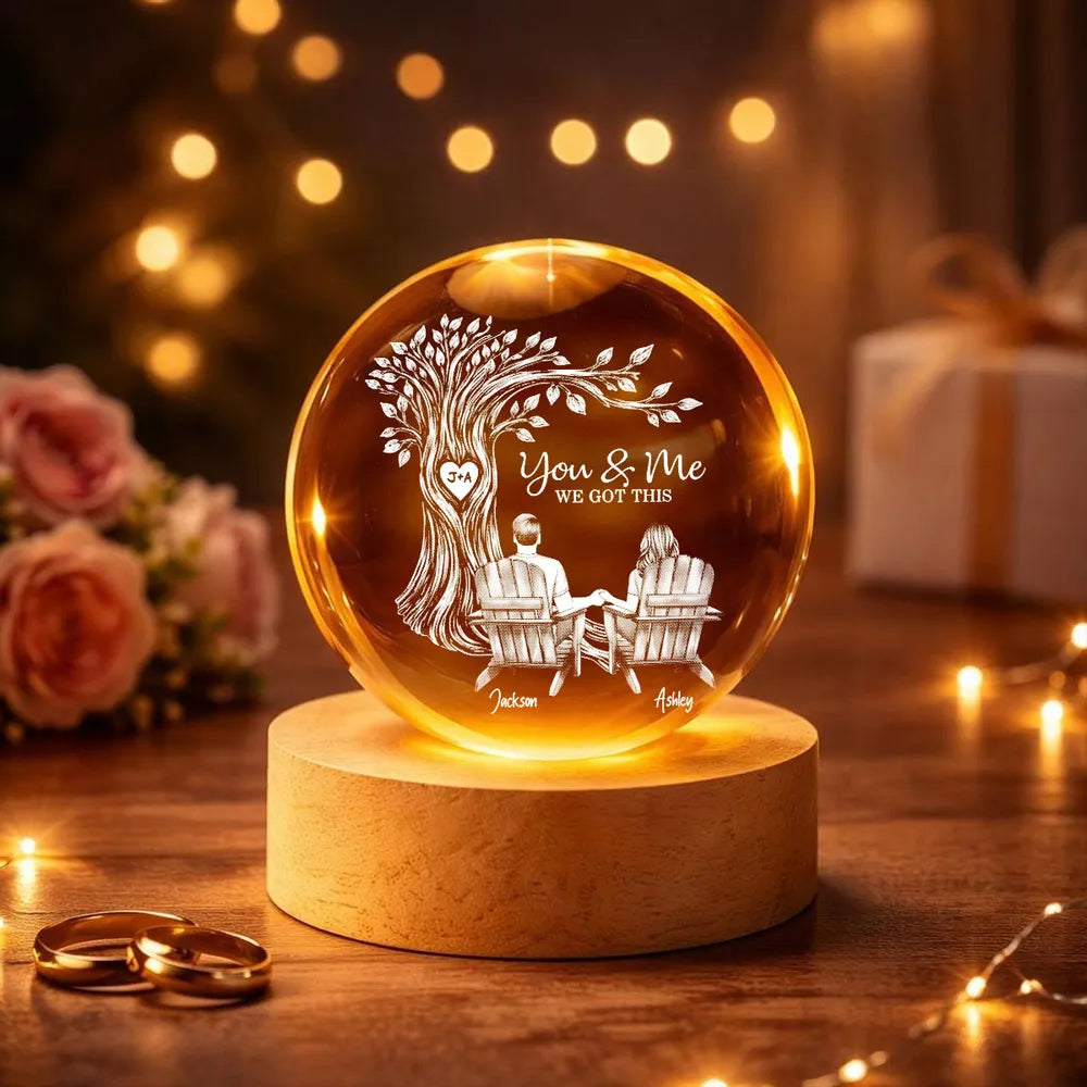Personalized Globe Lamp with You & Me Couple Under Tree Design - Cozy Romantic Night Glow, Unique Gift for Couples
