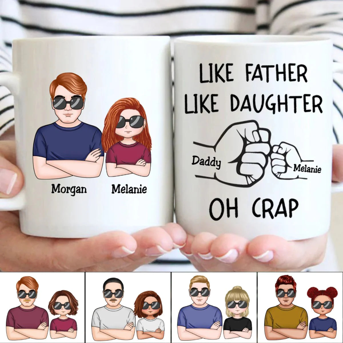 “OH CRAP!” Fist-Bump Duo – White Ceramic Mug, Custom Fist-Bump Cup, Creative Father’s Day Gift from Daughter