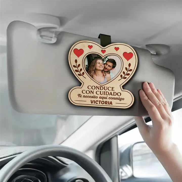 Personalized Heart Photo 2-Layer Wooden Car Visor Clip for Couples, Sweet Romantic Reminder, Unique Gift for Him or Her