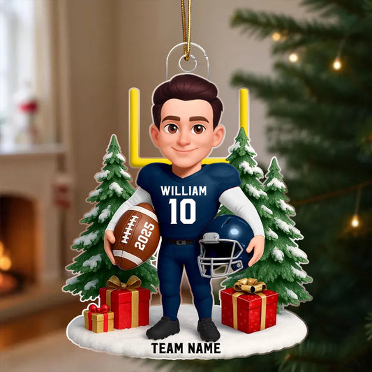 Acrylic Ornament Cute Football Player with Gifts & Trees, Festive Decor, Creative Gift for Kids and Football Lovers